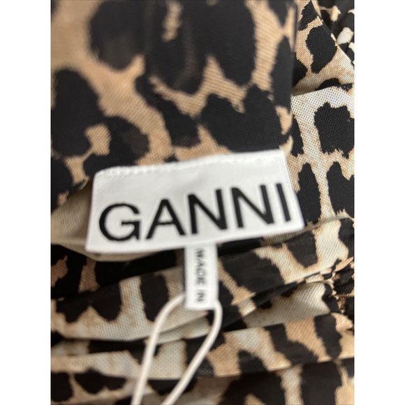 NEW NWT Ganni Leopard Shirred Skirt Animal Printed Mesh Short Stretch SZ US 2 34 - Picture 8 of 9